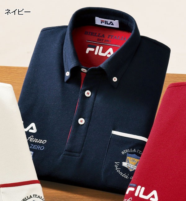 FILA フィラ 裏起毛 ビッグ刺しゅうポロシャツ 3色組 長袖 左胸