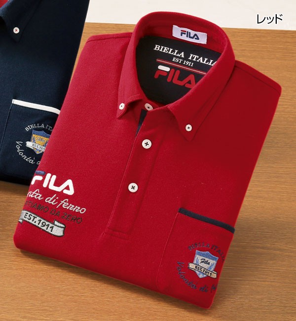 FILA（フィラ） 裏起毛 ビッグ刺しゅうポロシャツ 3色組 長袖 左胸