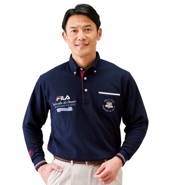 FILA フィラ 裏起毛 ビッグ刺しゅうポロシャツ 3色組 長袖 左胸