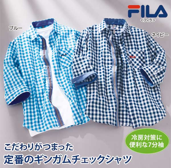 FILA フィラ 7分袖ギンガムチェックシャツ 冷房対策 メンズ 春夏