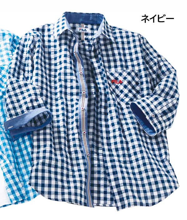 FILA（フィラ） 7分袖ギンガムチェックシャツ 冷房対策 メンズ 春夏秋