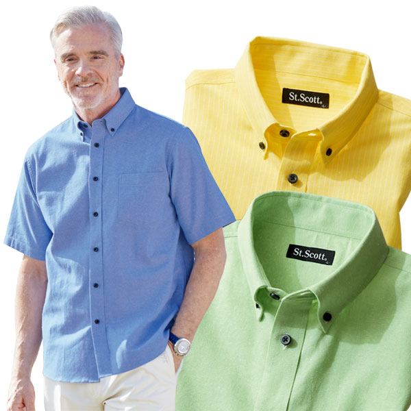 麻入りさらっとボタンダウンシャツ 同サイズ3色組