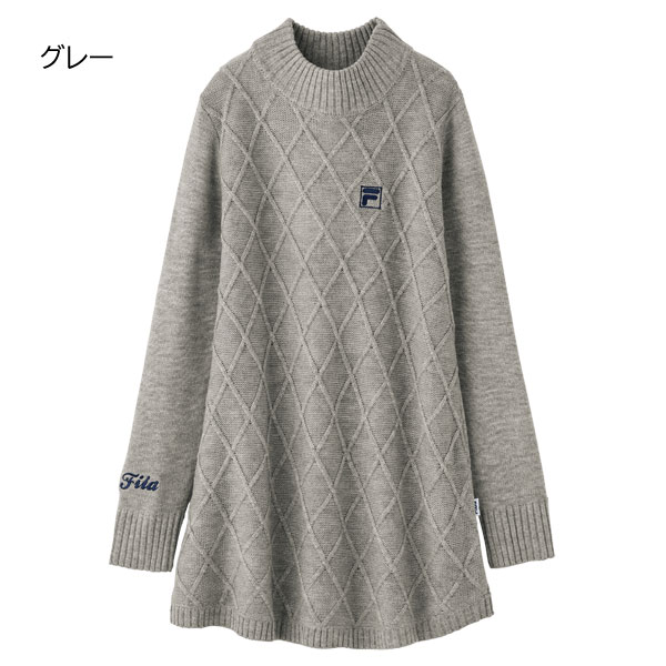 FILA（フィラ） ダイヤ柄ニットチュニック 同サイズ2色組 洗えるニット