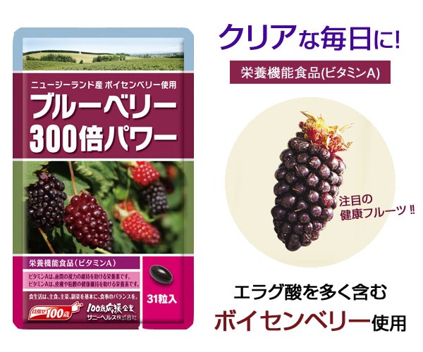 ブルーベリー300倍パワー ボイセンベリー サプリメント ポリフェノール エラグ酸 栄養機能食品 31粒入 1ヶ月分