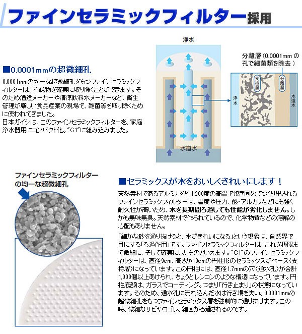 日本ガイシ ファインセラミックフィルター浄水器 シーワン CW-301専用