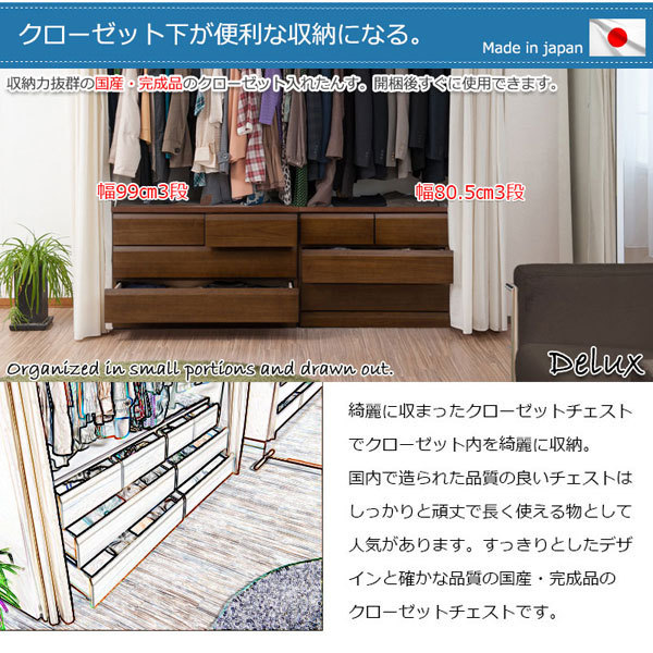 日本製 クローゼットチェスト ダークブラウン 幅80.5cm 3段 収納家具