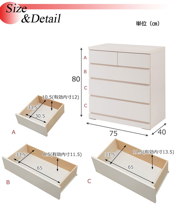 洋服タンス クローゼット チェスト タンス 日本製 幅75cm キャスター付