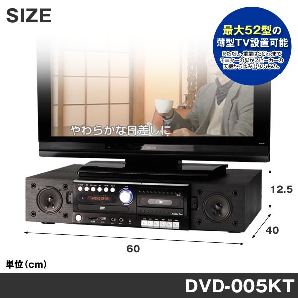 テレビ台 DVD内蔵 スピーカー DVDカラオケ サブウーファー ホームシアター カセット USB SD 録音 DVD-005KT