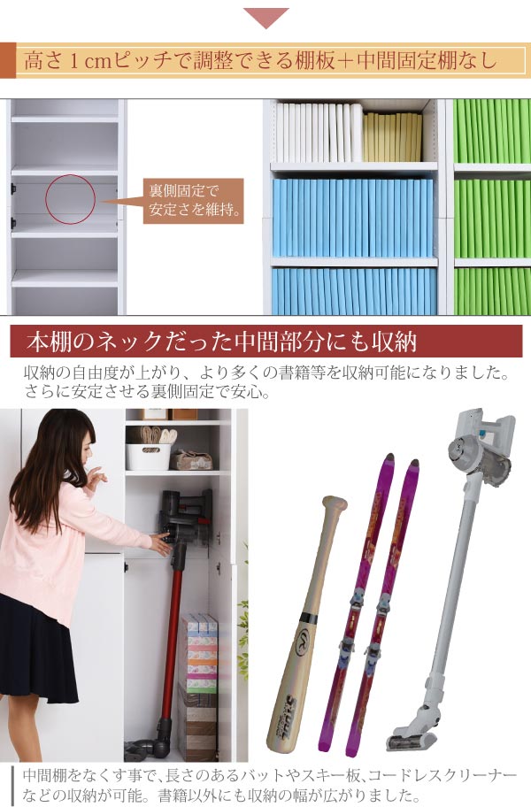 本棚のネックだった中間部分にも収納