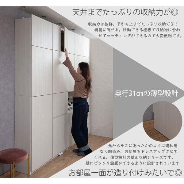 突っ張り式 薄型壁面収納システム Hills ヒルズ 扉タイプ 幅59.5cm