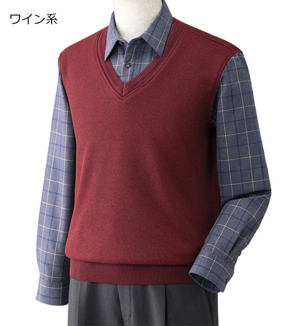 MENS I'LL 重ね着風シャツ 同サイズ2色組 チェック柄シャツにV