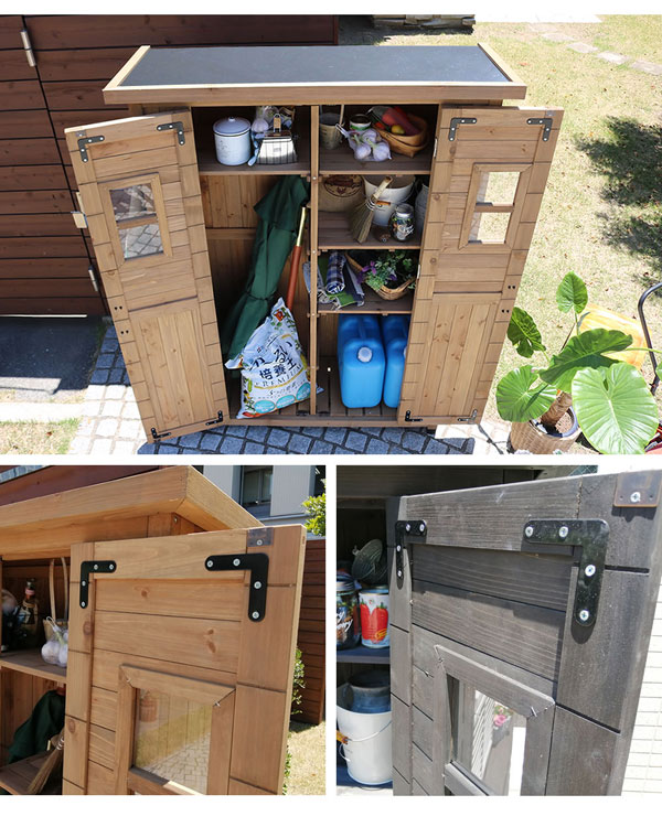 収納庫 天然木杉材 薄型カントリー小屋 物置 ガーデニング道具入れ