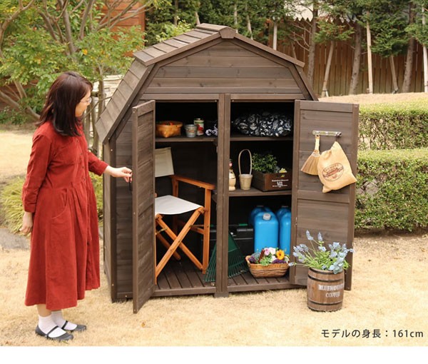 木製収納庫 物置 木製 小屋 倉庫 幅161cm 奥行90cm 高さ187cm