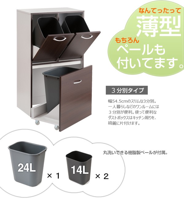 ダストボックス　2段 ゴミ箱 スリム 2段 60l 幅45 フタ付き ラック 斜め