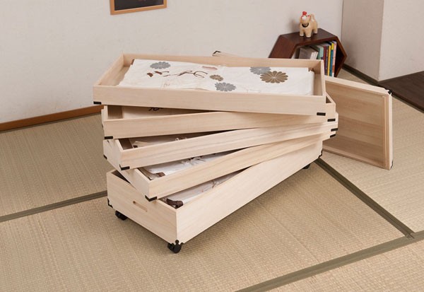 桐衣装箱 5段 キャスター付 幅91cm 高さ54cm 桐製収納ケース 着物収納