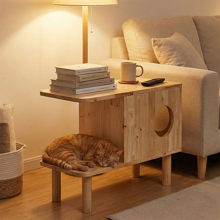 マルチサイドテーブル キャットハウス 天然木 ラバーウッド 北欧 ミニ