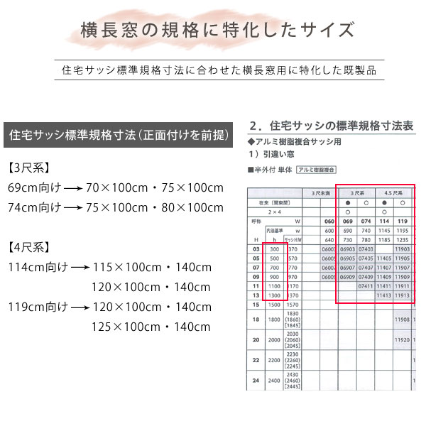 横長窓の規格に特化したサイズ