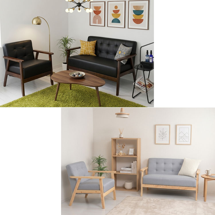 OSLO Sofa 2人掛け 天然木 レザー調 ダークブラウン① OSLO Sofa 2人