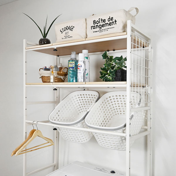 伸縮式ランドリーラック 洗濯機上収納 横幅65〜95cm ドラム式洗濯機