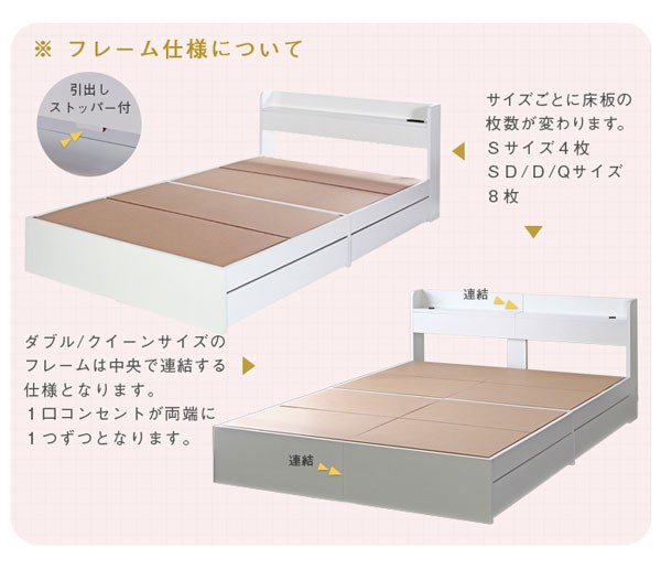 棚付き ベッドフレーム シングル 2口コンセント 左右設置可能2杯の