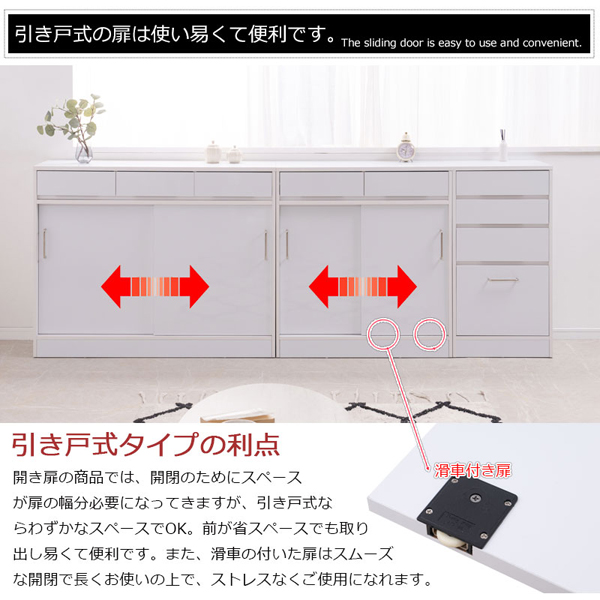 薄型キャビネット 幅110cm 引き戸式扉 SIRO ハイグロスホワイト 収納