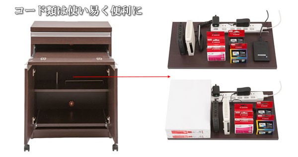 PCデスク キャビネット 日本製 PCテーブル 幅60cm スライド棚 完成品