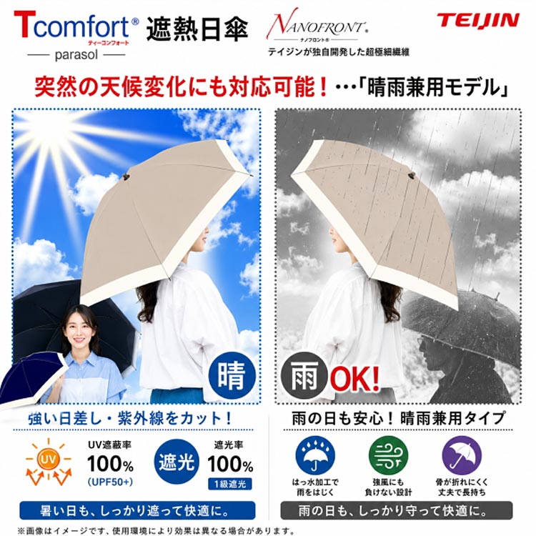帝人 Tcomfort 遮熱日傘 遮熱パラソル 折りたたみ 完全遮光 晴雨兼用