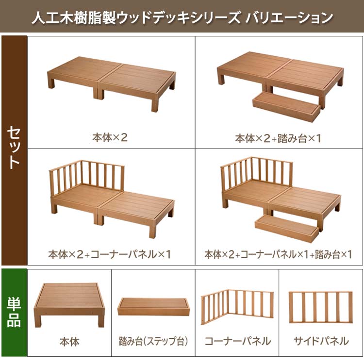 人工木 ウッドデッキ 本体2点セット 樹脂 90×90cm HP-900-VD 腐り