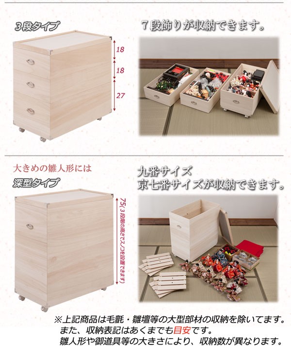 雛人形収納ケース 総桐 衣装箱 桐箪笥 1段 ひな人形収納 高さ44cm 奥行
