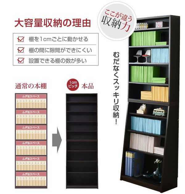 本棚 薄型 本体 幅60cm 壁面収納 収納家具 1cmピッチ 大収納ラック CD