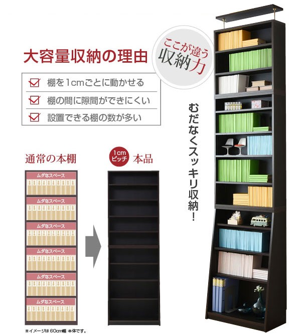 本棚 薄型 本体+上置きセット 幅60cm つっぱり壁面収納 収納家具 1cmピッチ 大収納ラック CD DVD YHK-0214SET-JK :  yhk-0214set : 1147こだわる通販ストア - 通販 - Yahoo!ショッピング