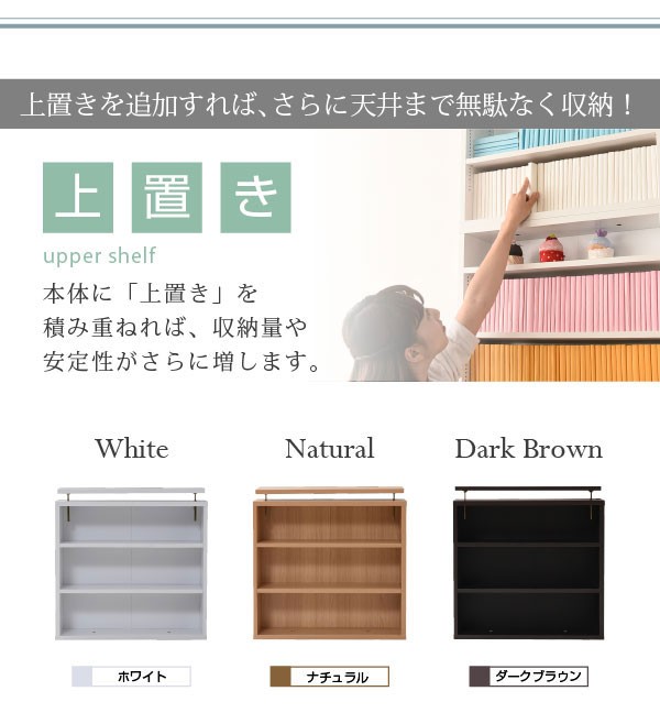 本棚 薄型 上置き 幅60cm つっぱり壁面収納 収納家具 1cmピッチ 大収納