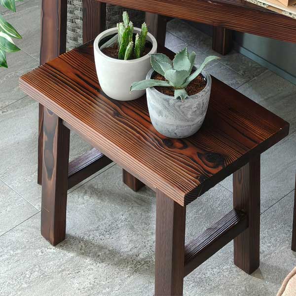 焼杉スツール風 花台 フラワースタンド 幅40cm 小サイズ 天然木 飾り台