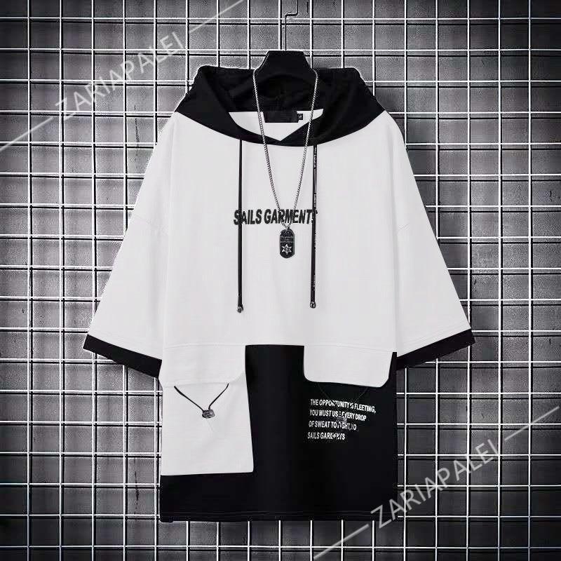 パーカー メンズ 半袖 五分袖 接触冷感 吸汗速乾 プルオーバー Tシャツ