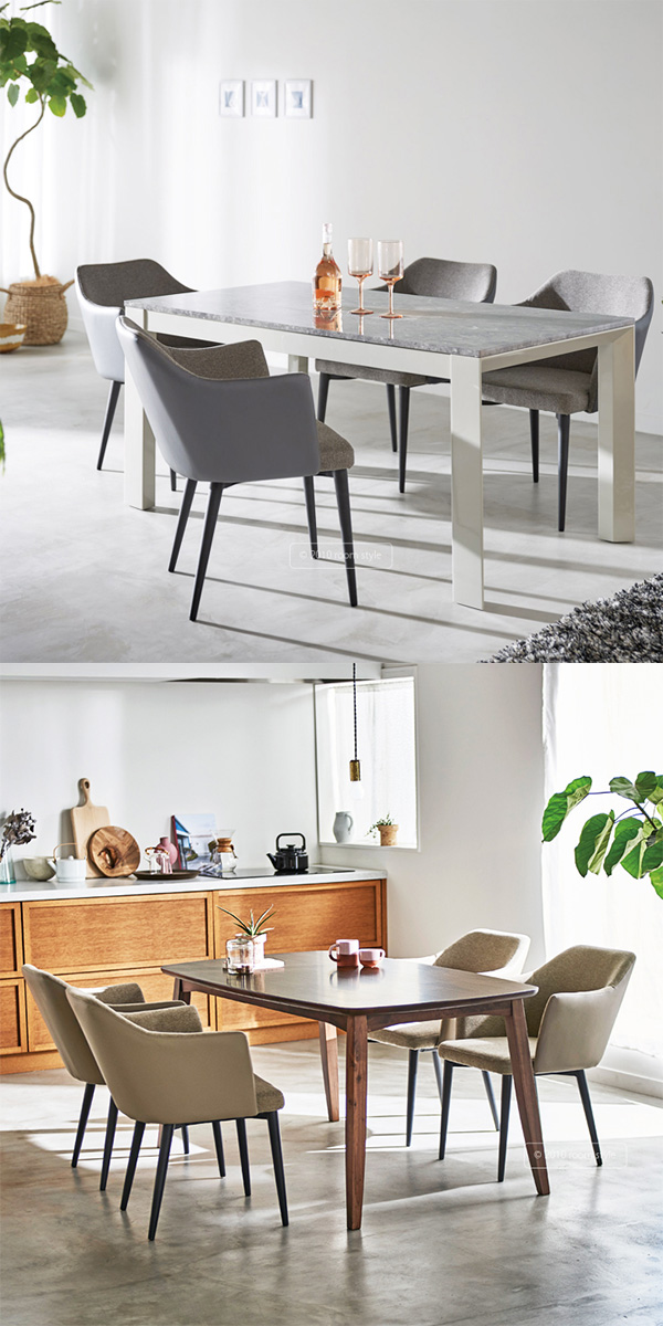 サンドベージュ ： シンプルモダン 肘掛け付き布張ダイニングチェア