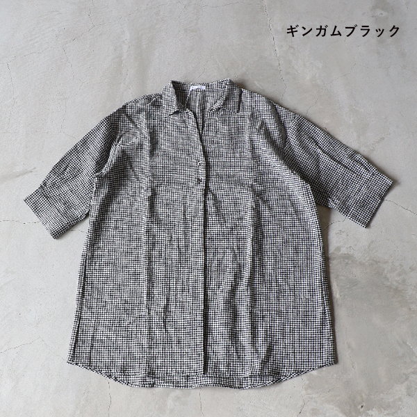 SALE セール 20%OFF LUEUF ルフ コットンリネン開襟ロングシャツ メール便対応 ギンガムチェック ストライプ c-b SALE セール 20%OFF LUEUF ルフ コットンリネン開襟ロングシャツ
