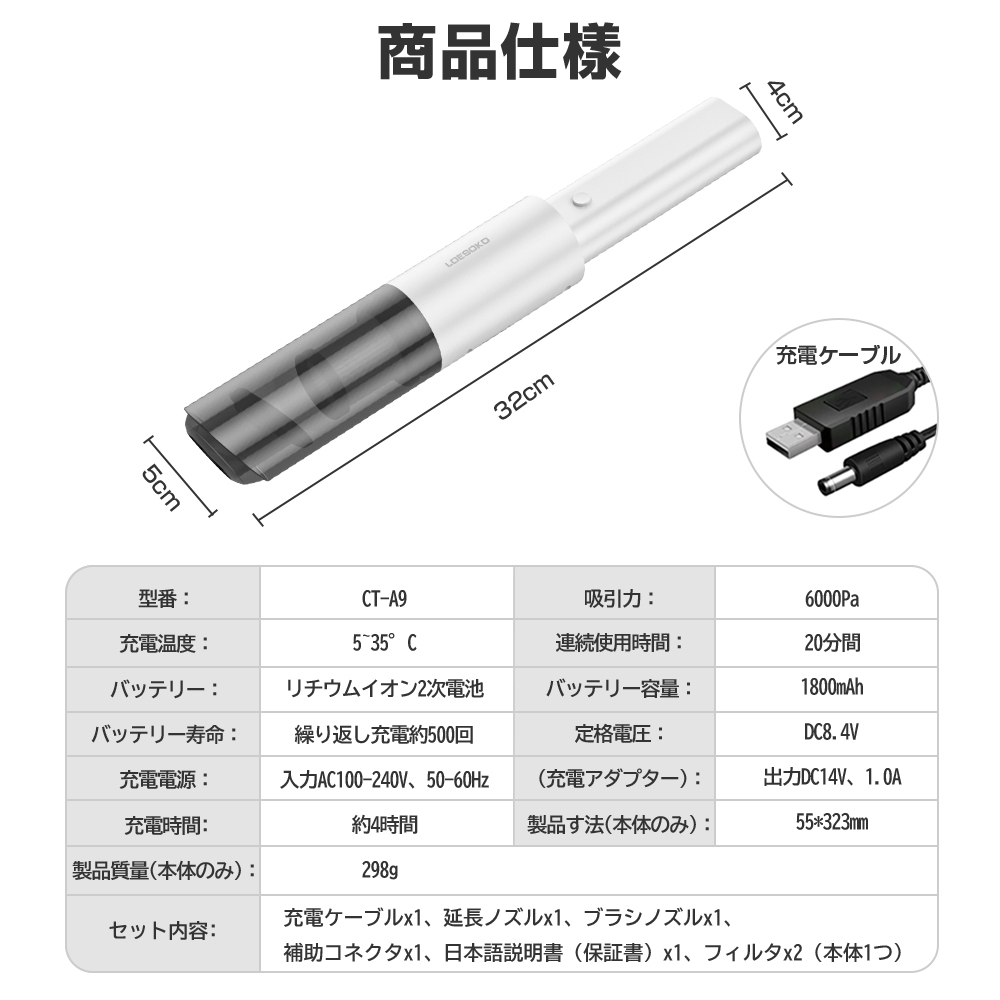 ヤフー1位 ハンディクリーナー コードレス 車載掃除機 カークリーナー ミニ掃除機 ハンドクリーナー 車用掃除機 強力 乾湿両用 USB充電式 掃除機  静音 軽量 :CT-A8:1KSelect - 通販 - Yahoo!ショッピング