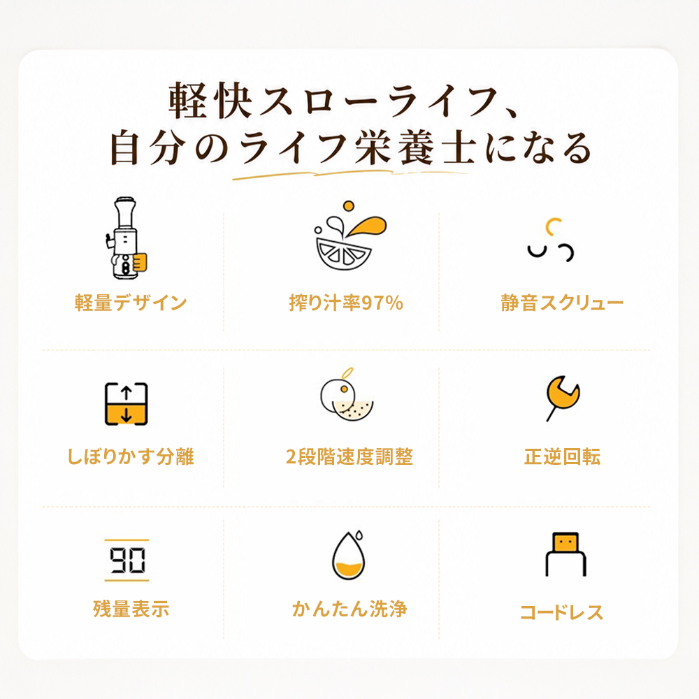スロージューサー コードレス 【4000円OFFクーポン】 ジューサー しぼりかす分離 97%搾り汁率 静音 正逆回転 2段階調整 コールドプレス 残量表示 2026年 関連画像2