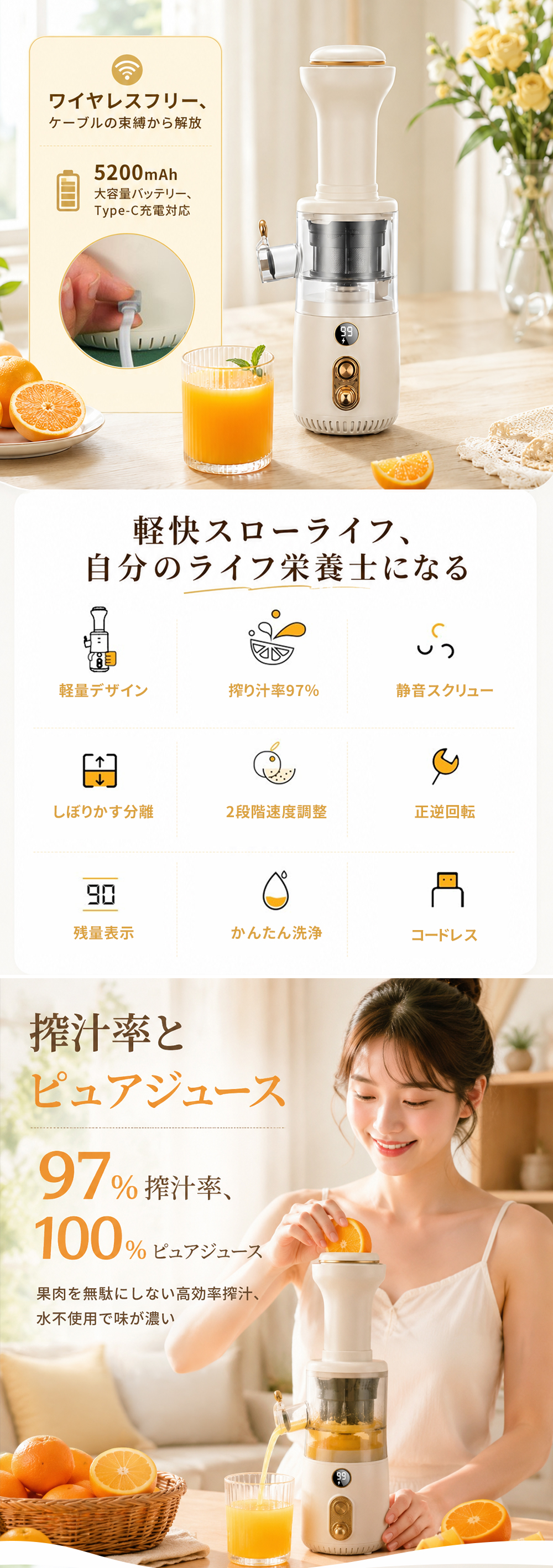 スロージューサー コードレス 【 爆買 4000円OFFクーポン】 ジューサー