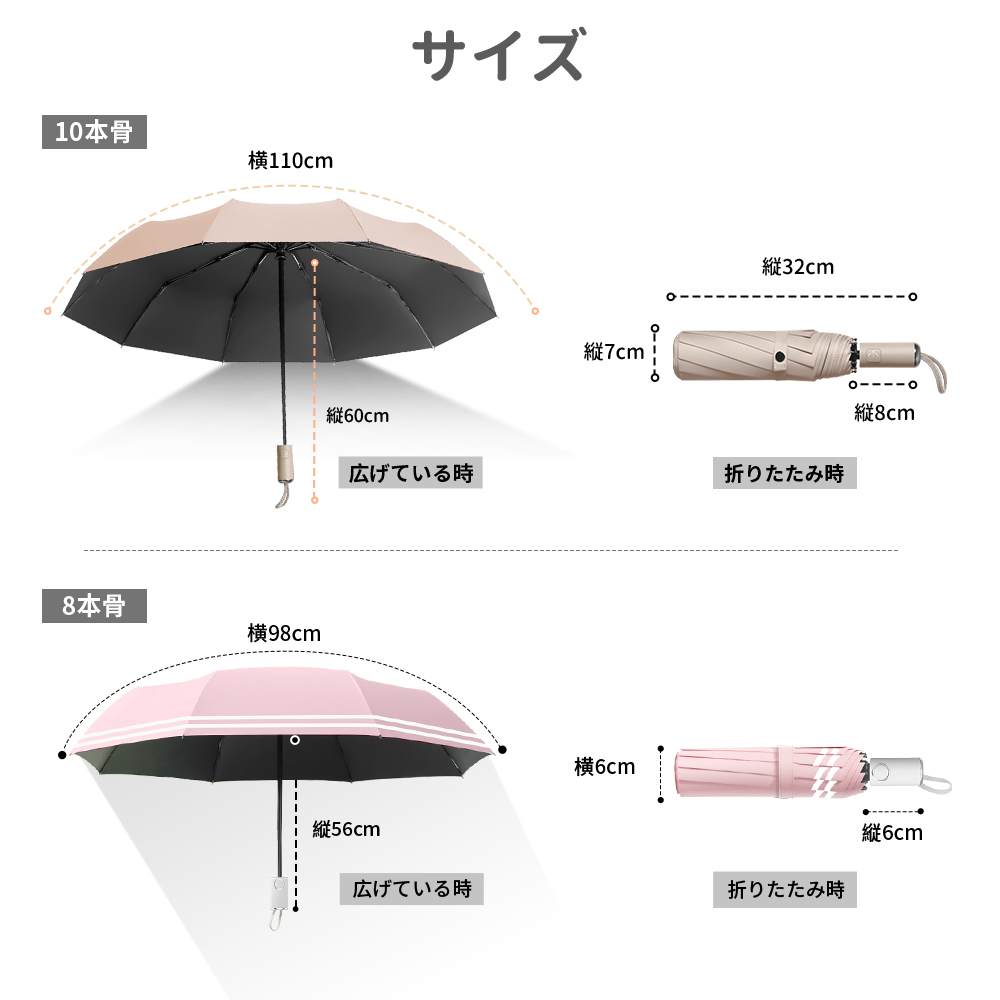 完全遮光 日傘 遮光率100% 10本骨 8本骨 折りたたみ傘 UVカット 自動開閉 ワンタッチ 晴雨兼用 傘 大きめ 紫外線対策 遮熱 遮光｜1kselect-y1｜24