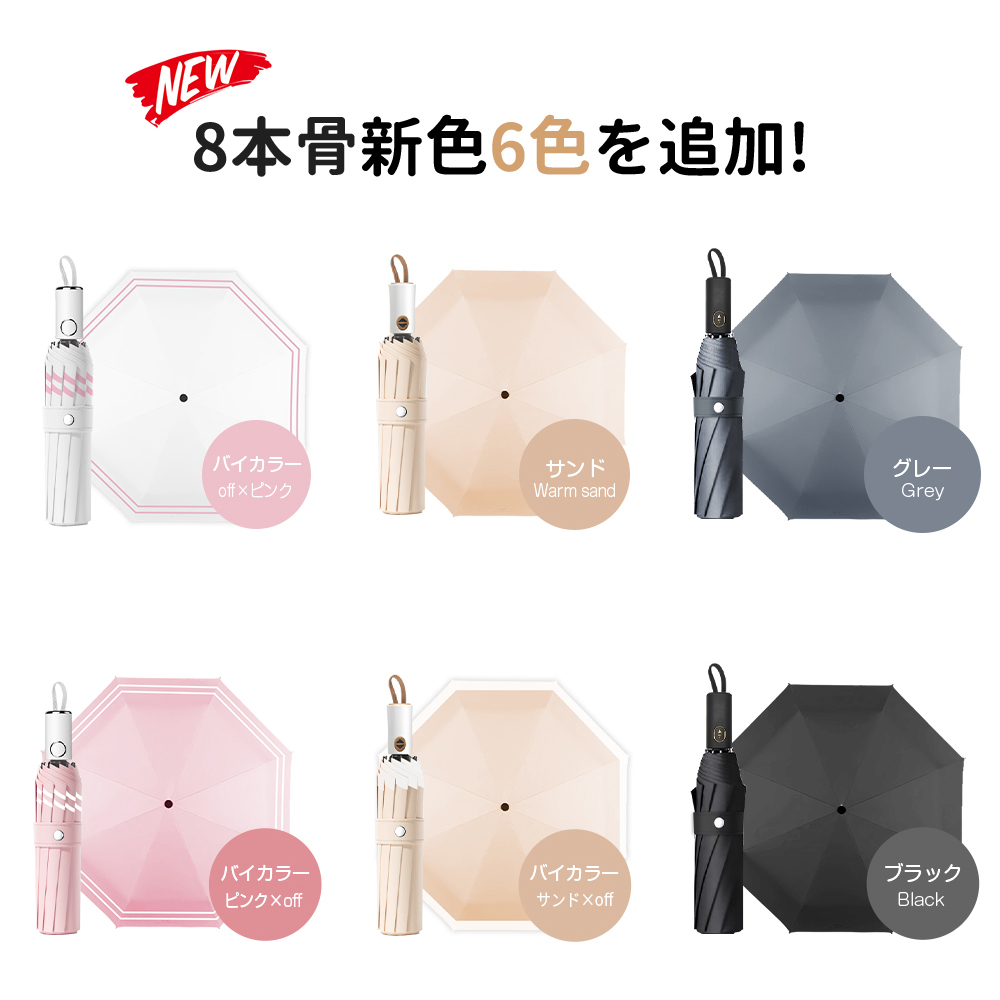 ＼10本骨ただ2480円！500円OFFクーポン／ 日傘 自動開閉 晴雨兼用 折りたたみ 傘 大きめ 8本骨 遮光率100% 撥水5級 紫外線対策 UVカット ワンタッチ 耐風 遮熱 |  | 28