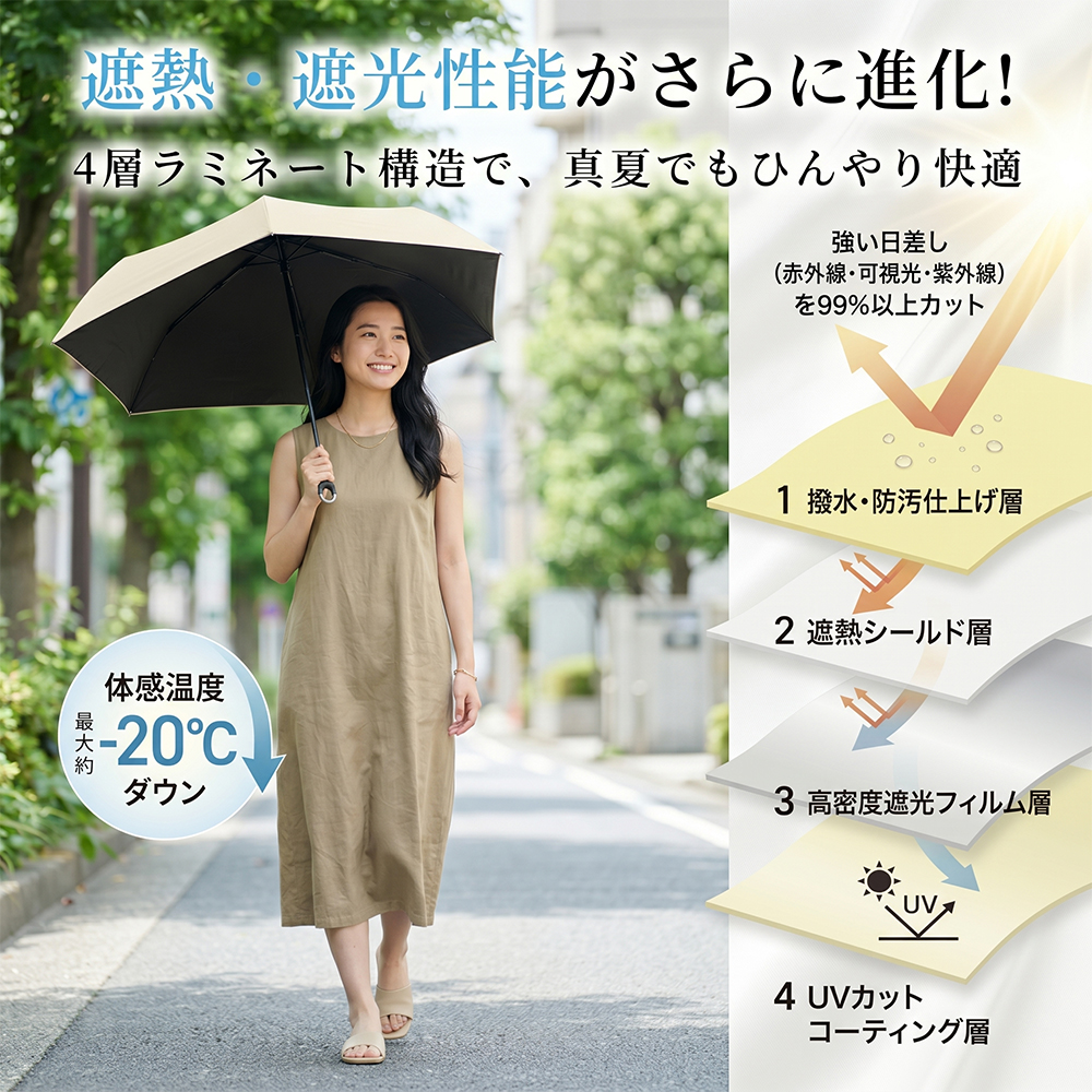 日傘 2026年最新型｜500円OFF ロックハンドル 折りたたみ 傘 完全遮光
