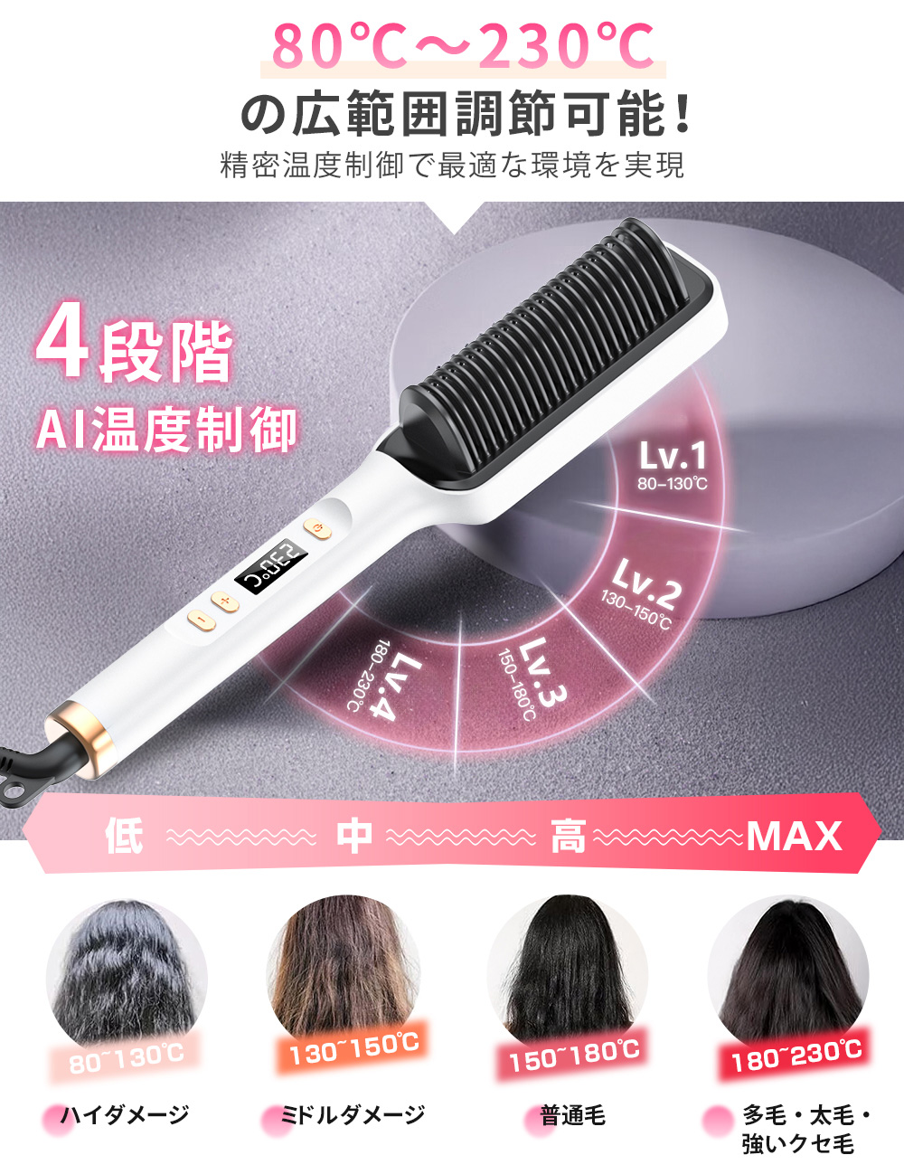 ヘアアイロンブラシ ストレートアイロン ヘアアイロン ヒートブラシ