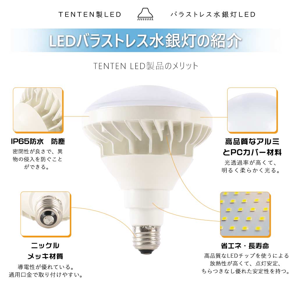 LEDランプ　反射形バラストレス水銀灯300W相当 LED水銀灯 バラストレス水銀灯 300W 相当 5600lm 35W E26 led 電球
