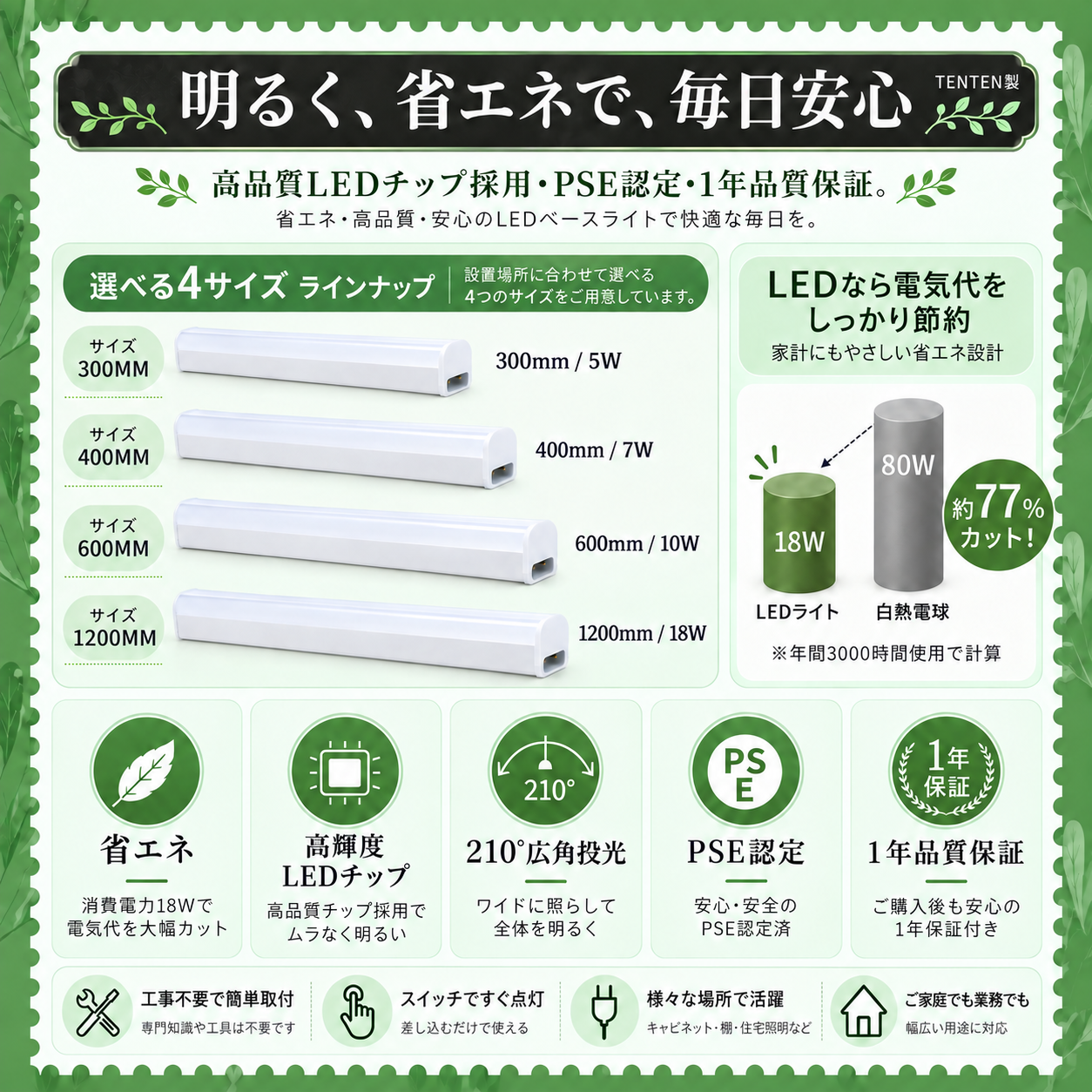 特売 工事不要 LED蛍光灯 40w形 器具一体型 ベースライト led 昼光色