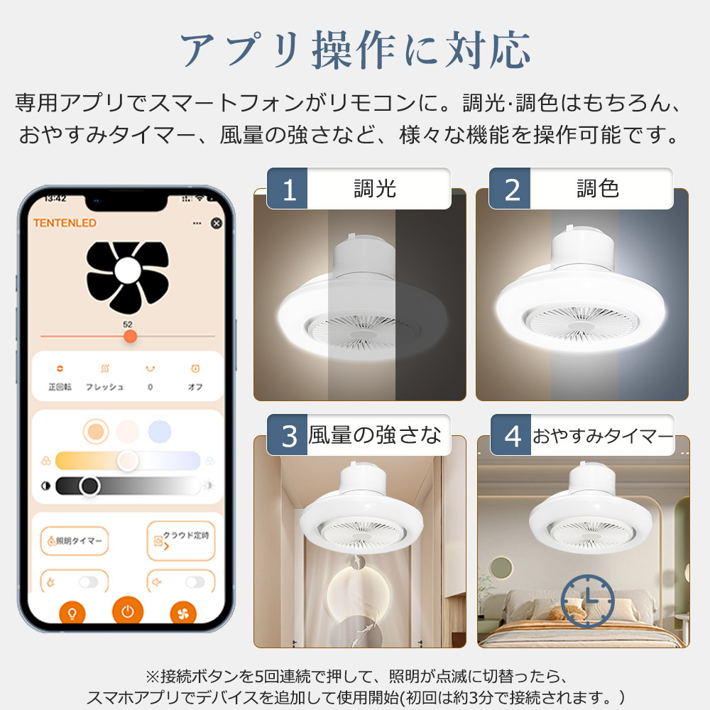 LED シーリングライト ファン付き 12畳 調光調色 北欧風 シーリングファンライト 逆回転 首振り DCモーター タイマー 無段階風量調整 リモコン付き 音声操作 |  | 10