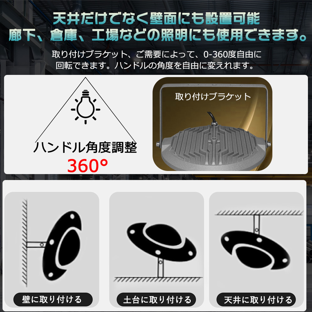5台セット 100w LEDハイベイライト 工事用 100w LED投光器 LED高天井照明器具 高天井灯 UfO型作業灯100W 20000lm 1000W水銀灯相当 電源コード1.5Ｍ IP6x 防塵式