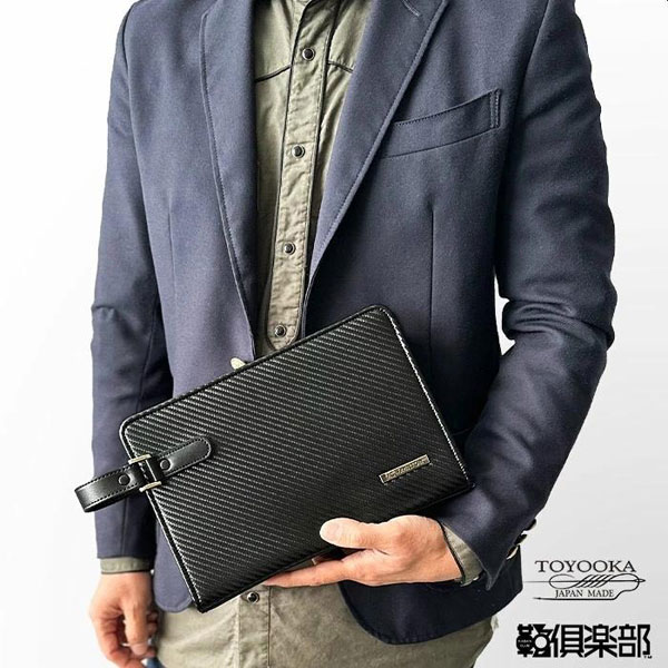 ジェイシーハミルトン クラッチバッグ・セカンドバッグ メンズ ブラック 日本製(豊岡製) YKKファスナー カーボン調 25962-1