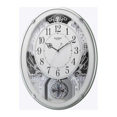 リズム時計（CITIZEN） 掛時計 スモールワールドプラウド 緑メタリック色（白） 4MN523RH05｜1more