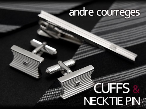 andre courreges アンドレ・クレージュ ネクタイピン＆カフスセット ボーダー柄 シルバー ACT3510-ACC6510